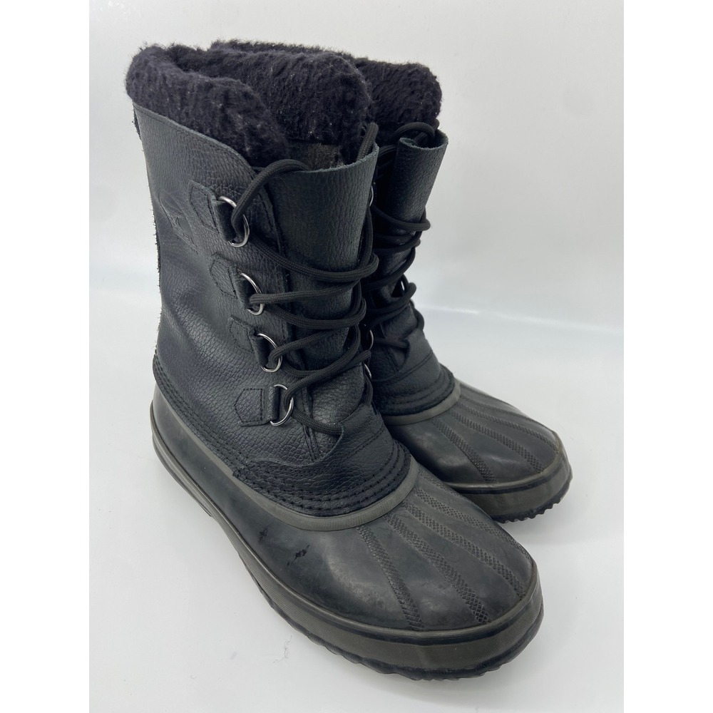Sorel Caribou Boots Mens 10 Black Winter Snow Rain Hiking Wool Removable Lining